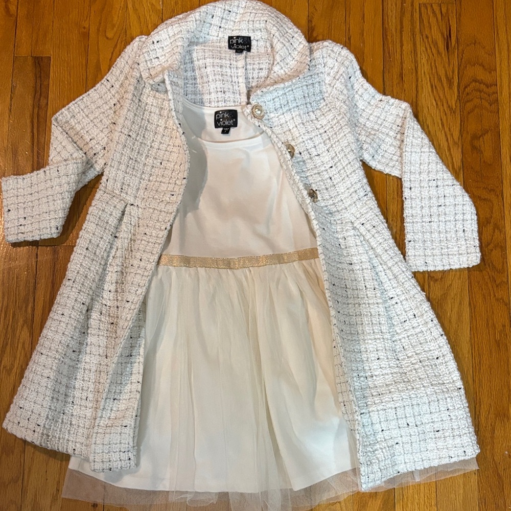 White Tweed Coat with Dress Set